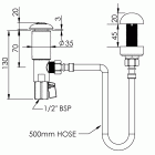 COMPACT CELL PUSH BUTTON & BASIN ASSEMBLY - RIGHT ANGLE INLET DESIGN - (DET687) - Image 2